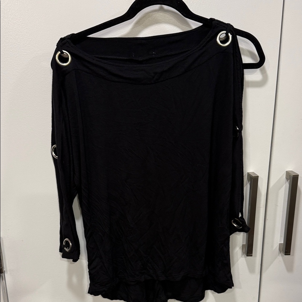 Women's Black Top with Grommet Details